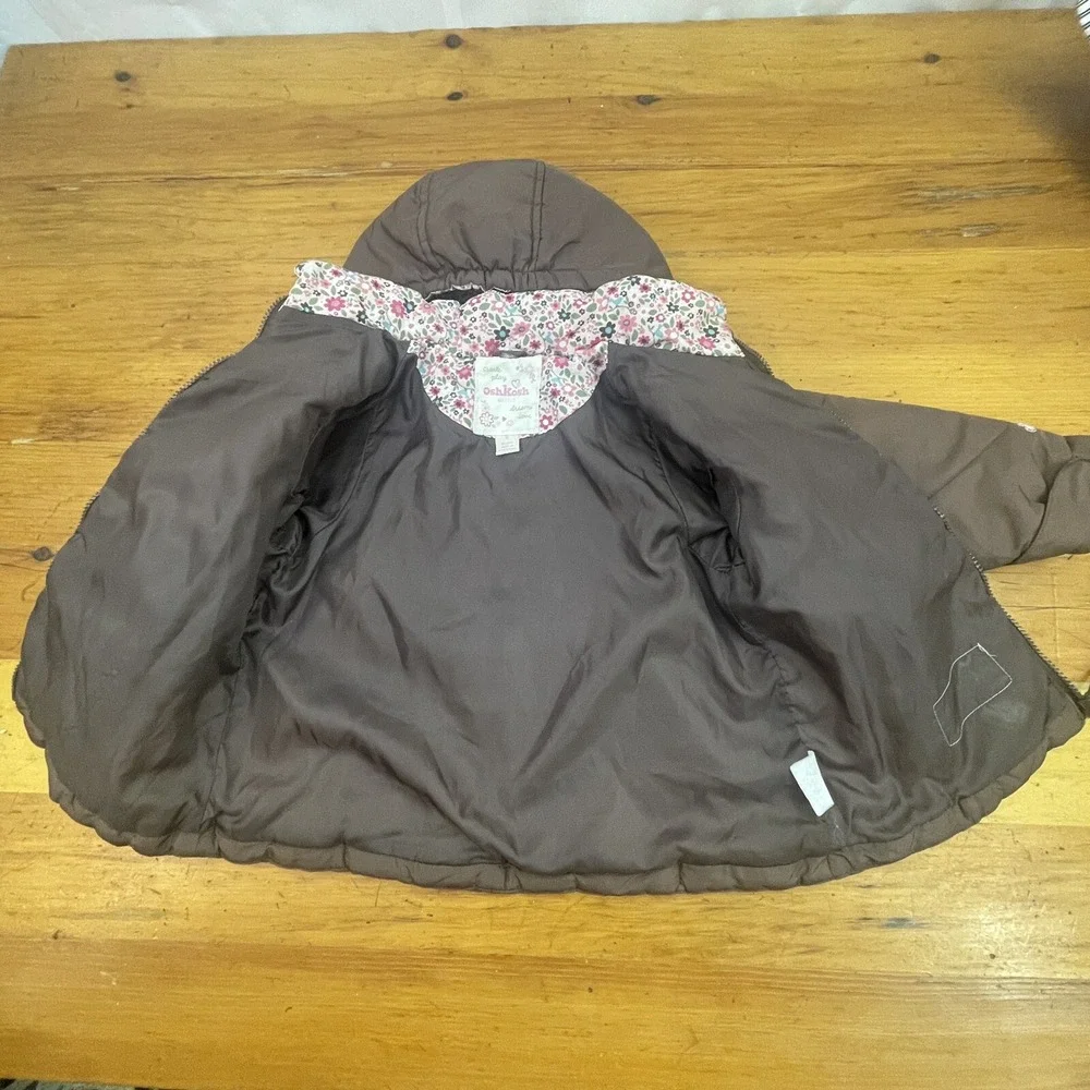 Oshkosh Girls Winter Peacoat Brown/Pink Size 4 Hooded Jacket‎ Removable Hood
